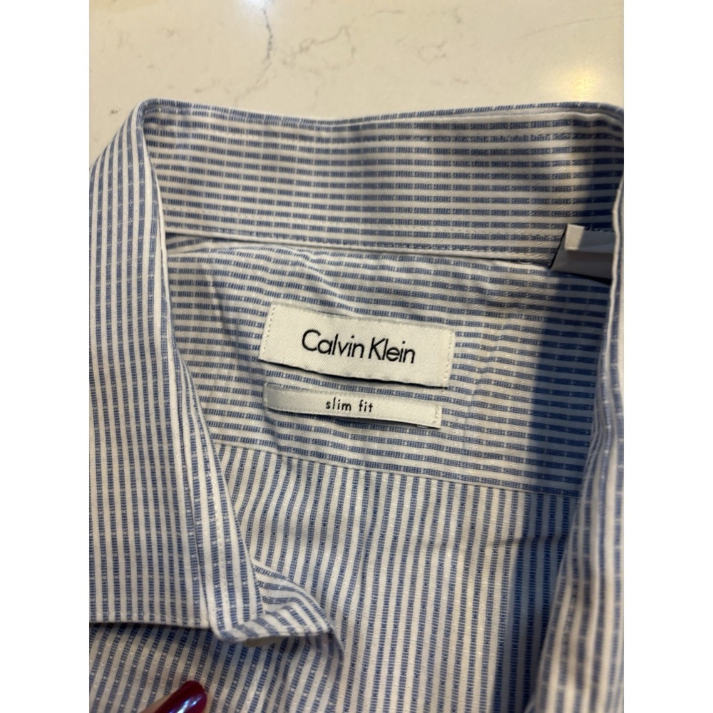 Calvin Klein Mens‎ Long Sleeve Slim Fit Dress Shirt , Blue, Size Large 16 32-33 - Picture 2 of 4